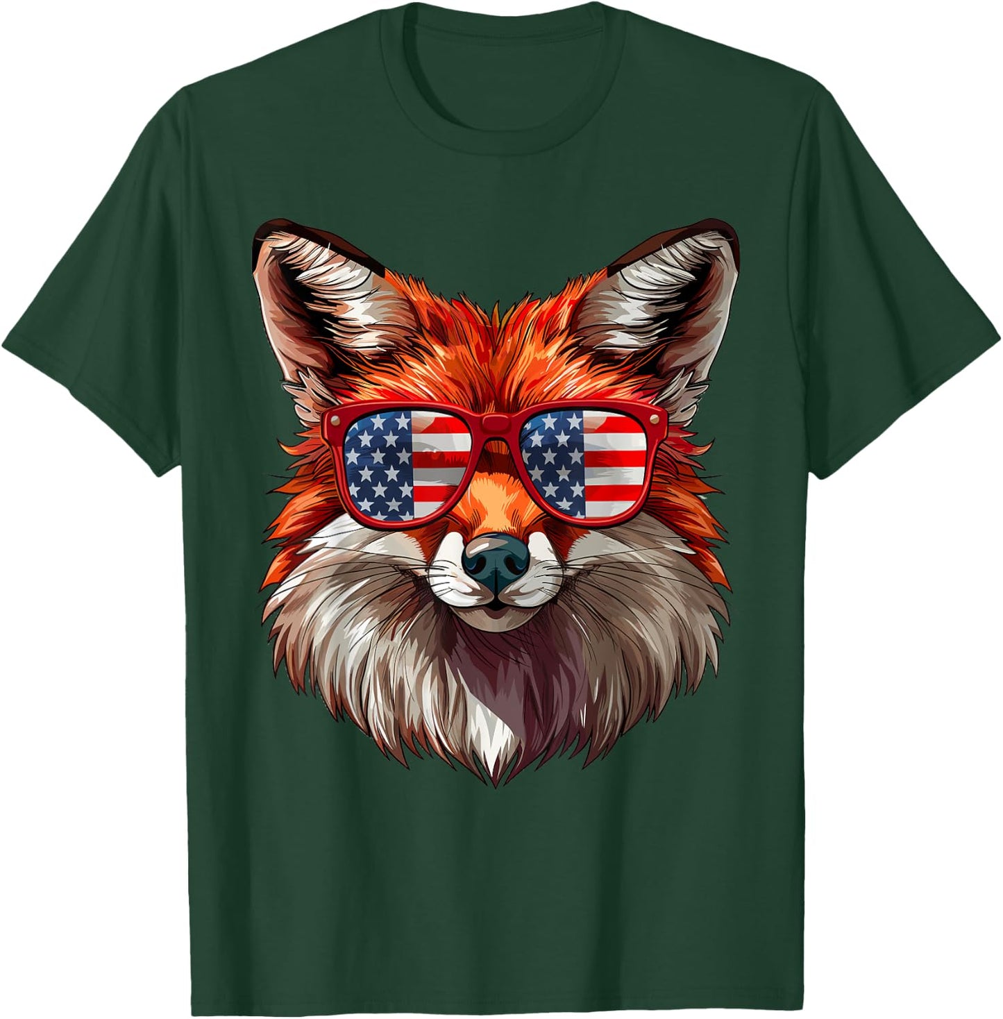 Foxy American Flag Funny Foxy Lovers Mom Dad 4th of July T-Shirt - T-Shirt | Forest