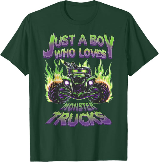 Just A Boy Who Loves Monster Trucks Funny Truck Toddler Kids T-Shirt - T-Shirt | Forest