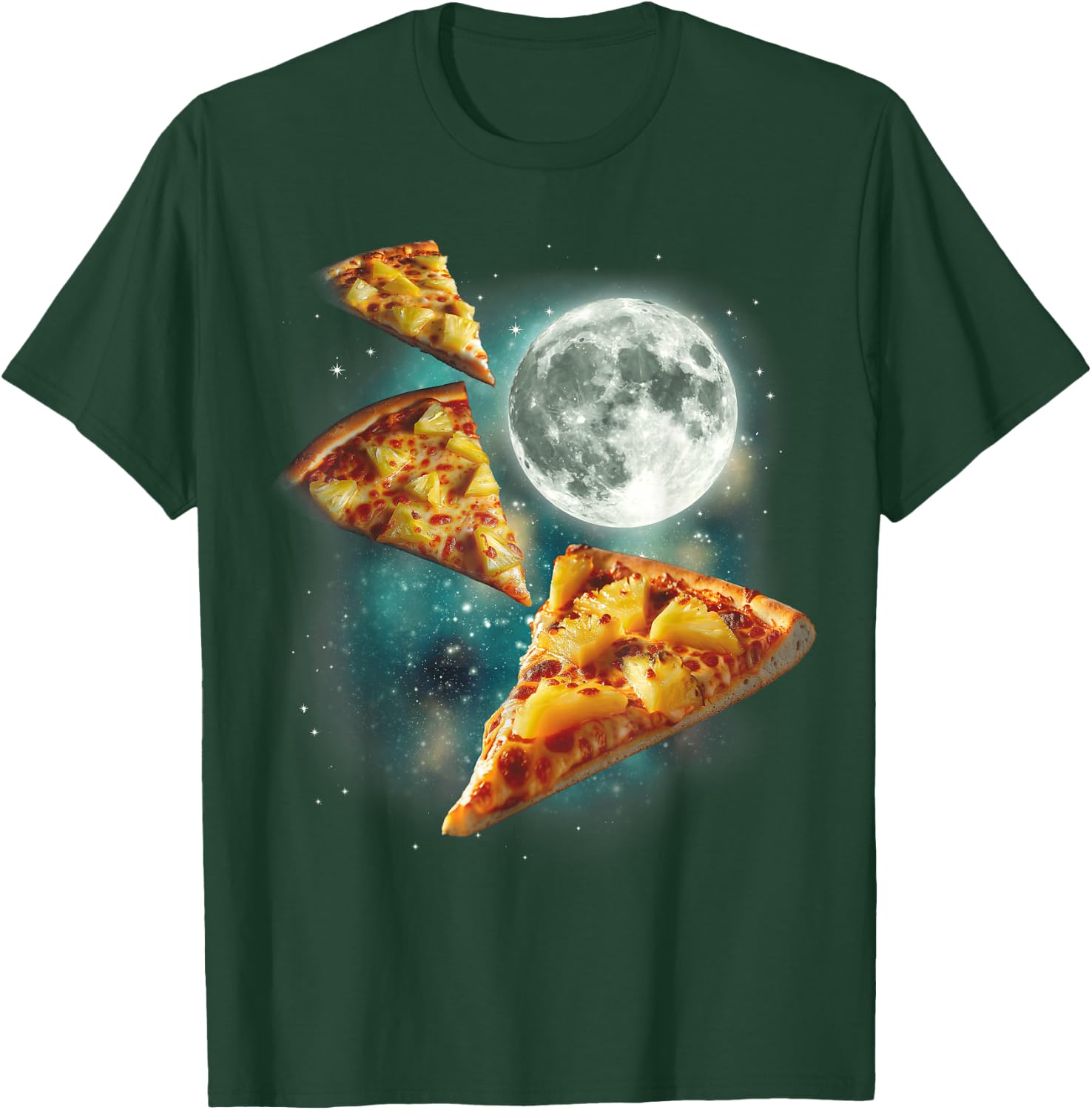 Three Pineapple Pizza Moon | Cursed Funny 3 Pizzas Meme T-Shirt - T-Shirt | Forest