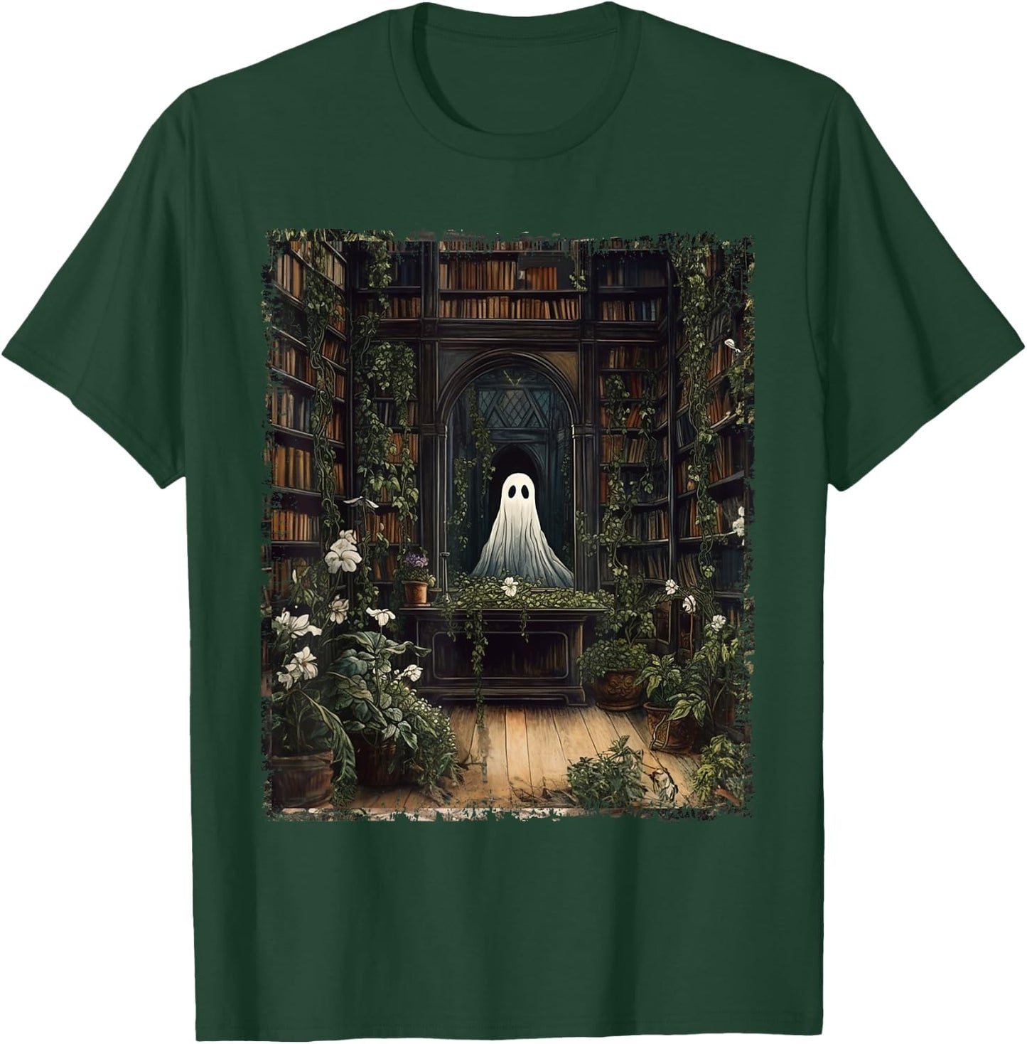 Vintage Halloween Spooky Ghost In The Library Gothic T-Shirt - T-Shirt | Forest