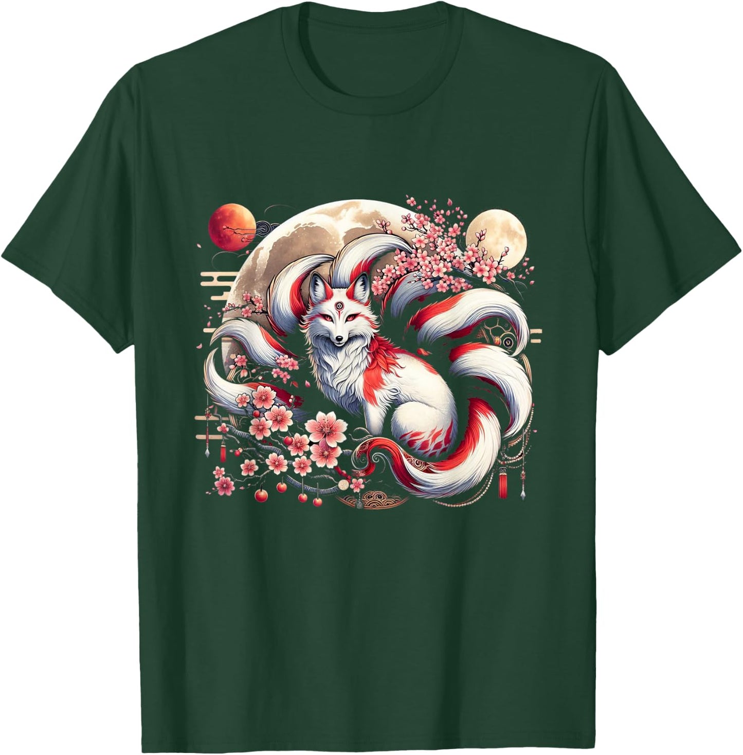 Kitsune Japanese Nine-tailed Fox With T-Shirt - T-Shirt | Forest