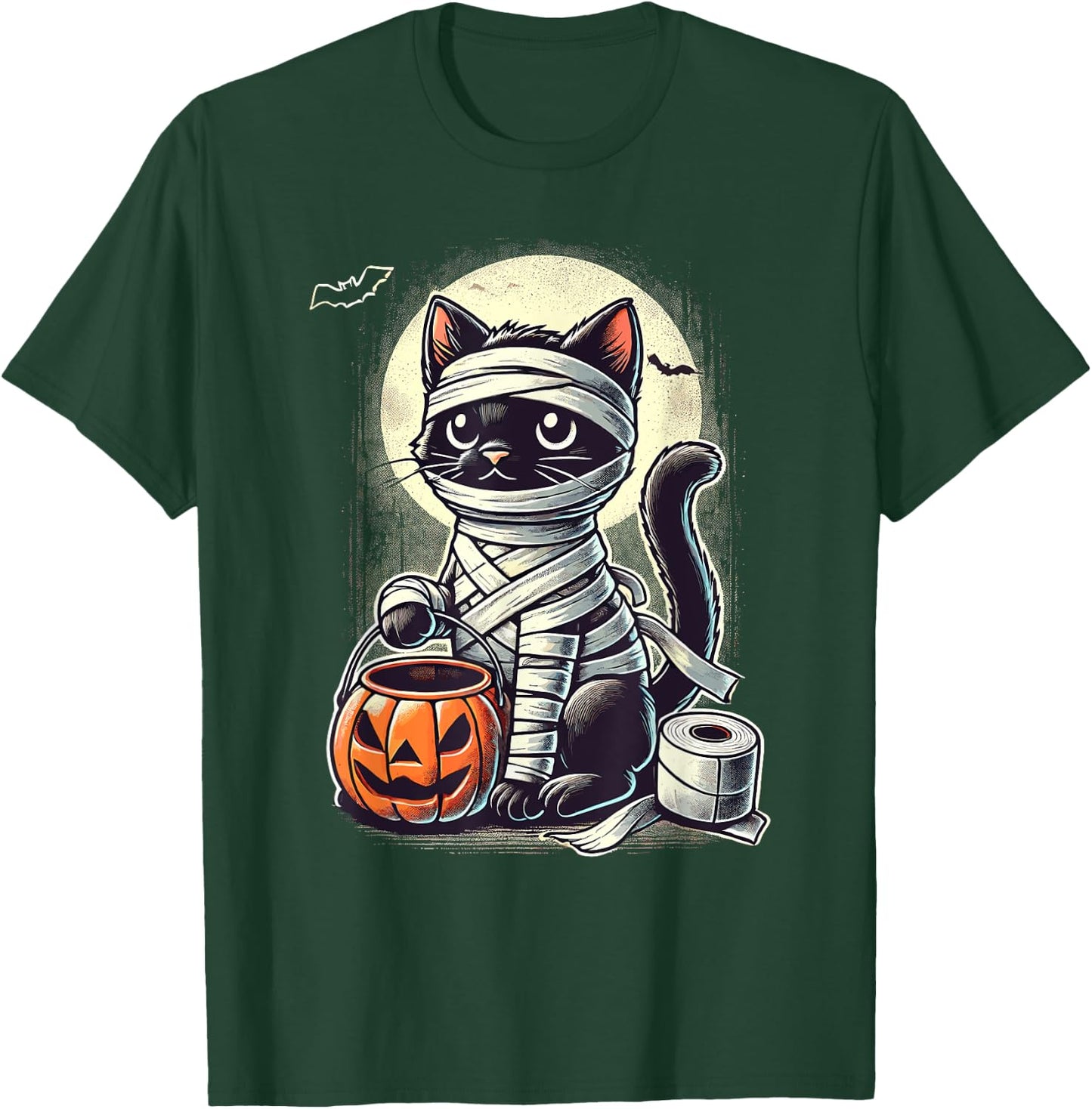 Black Cat Mummy Men Women Kids Halloween Funny Black Cat T-Shirt - T-Shirt | Forest