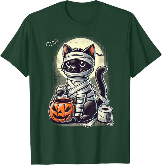 Black Cat Mummy Men Women Kids Halloween Funny Black Cat T-Shirt - T-Shirt | Forest
