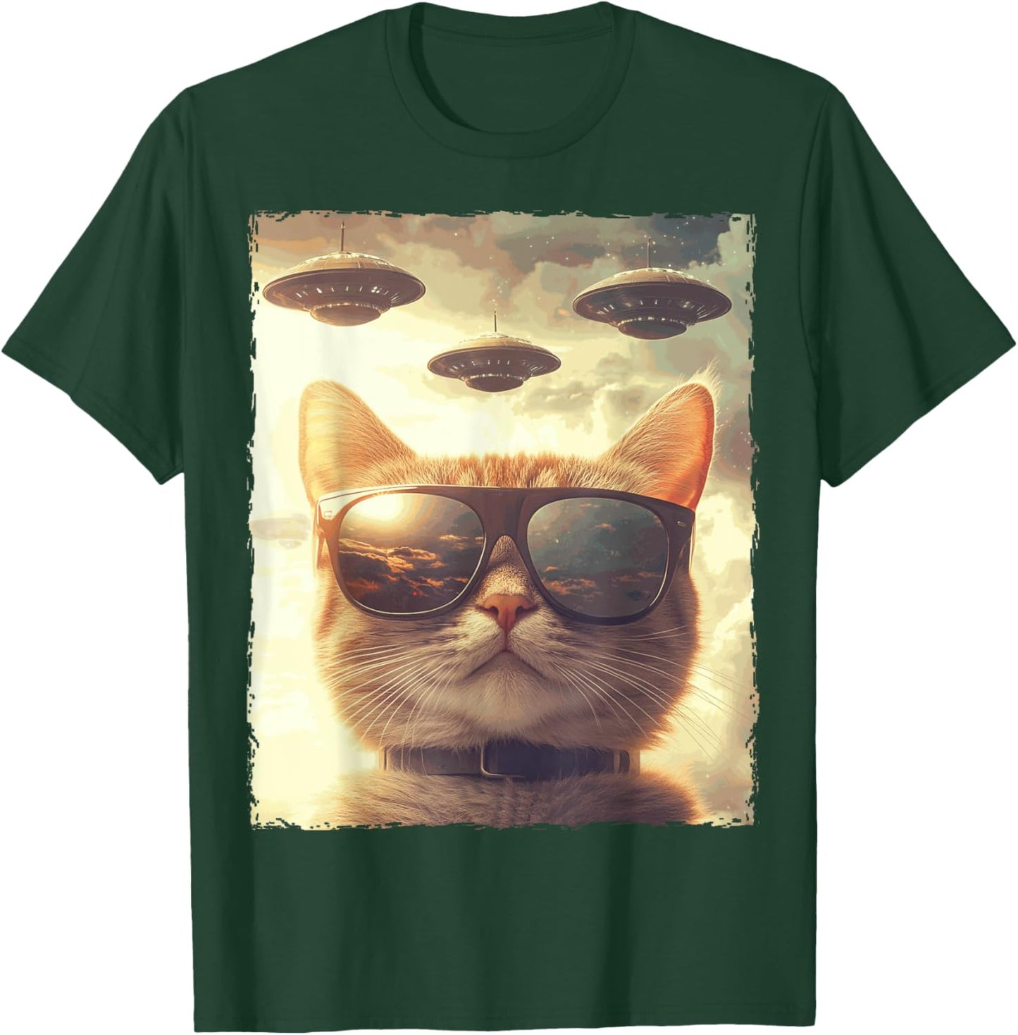 Funny Cat Sunglasses Selfie Ufos T-Shirt - T-Shirt | Forest