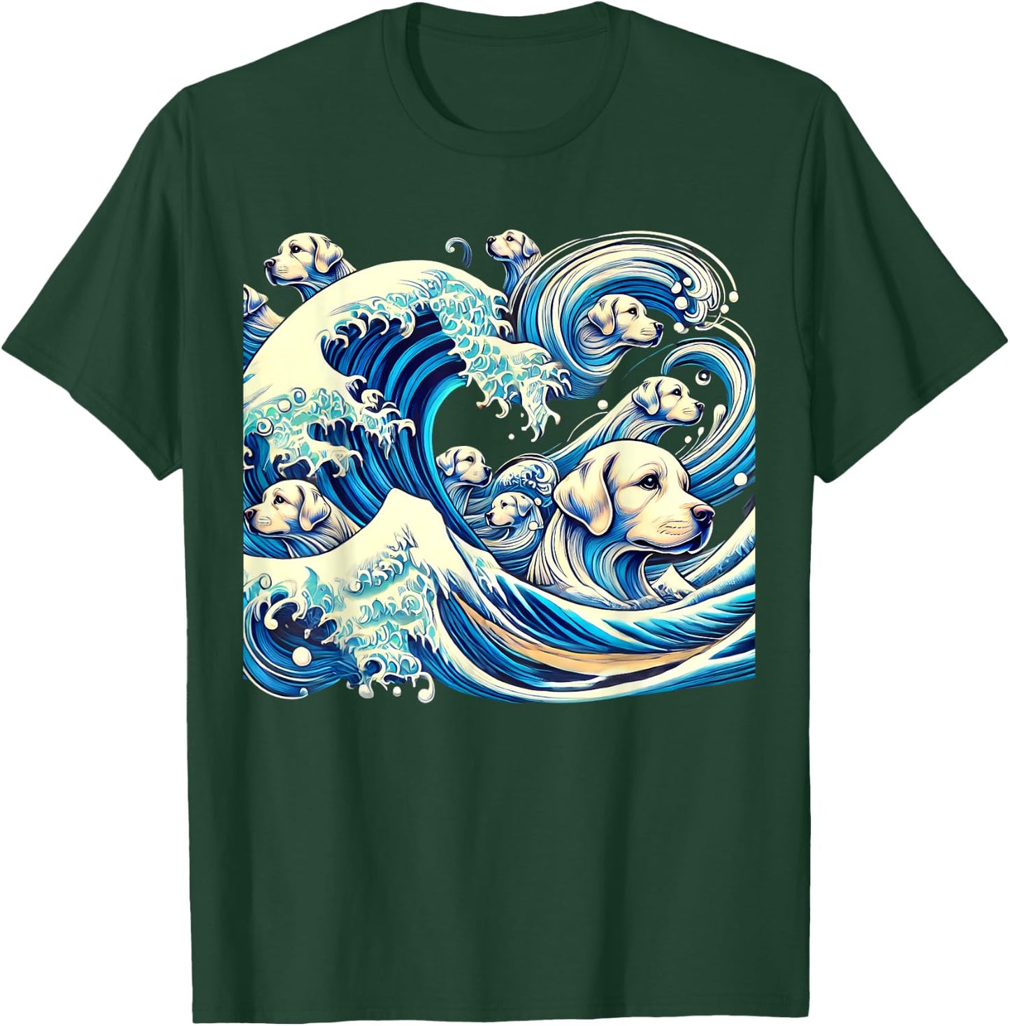 White Labrador Retriever Blue Dogs Wave Lab Puppy Japan Art T-Shirt - T-Shirt | Forest