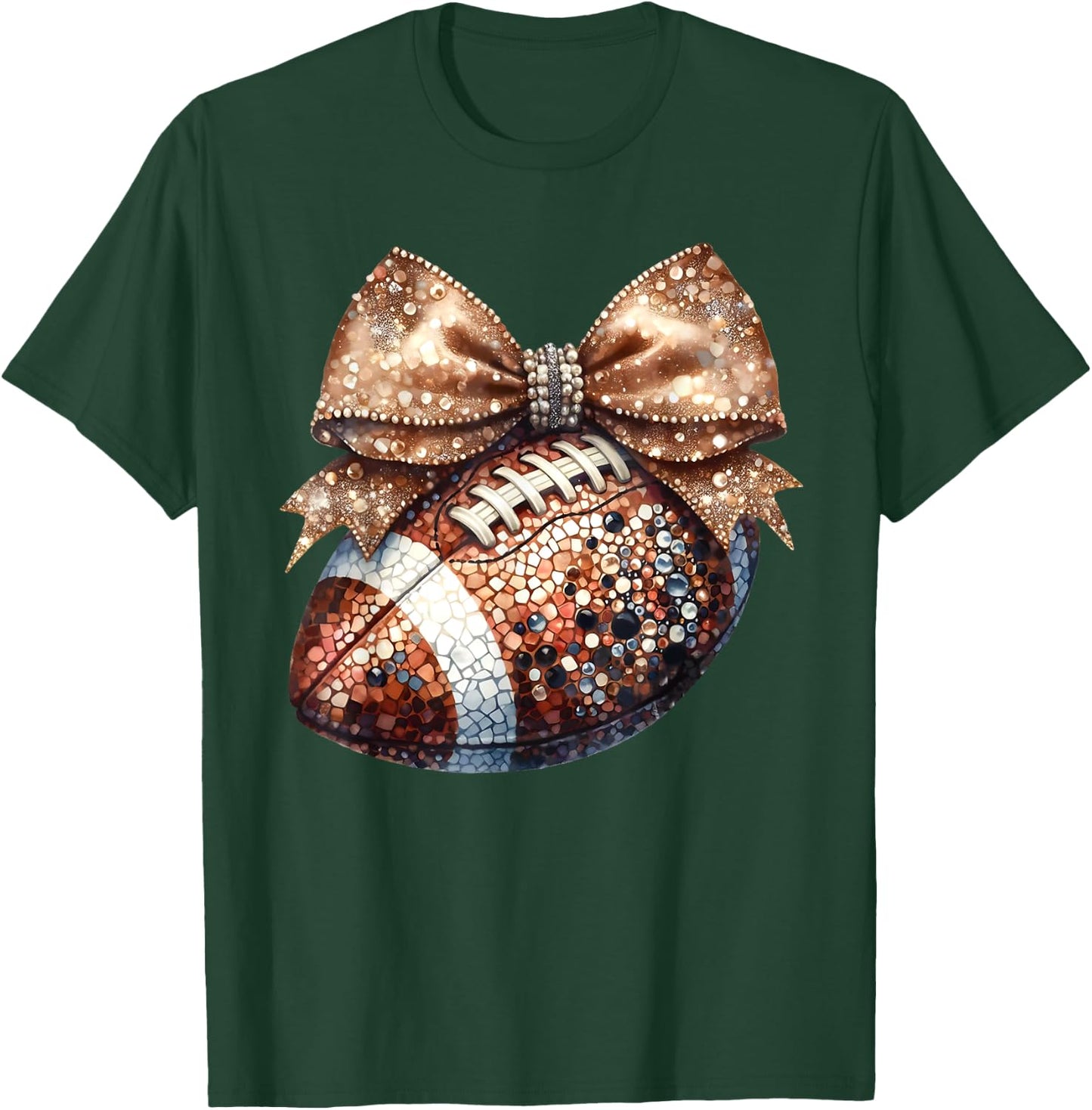 Coquette Bow American Football Game Day Thanksgiving Autumn T-Shirt - T-Shirt | Forest