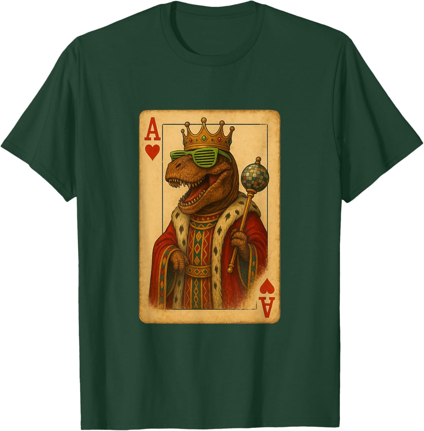 Tyrannosaurus Disco Ace Hearts Playing Card King Dinosaur T-Shirt - T-Shirt | Forest