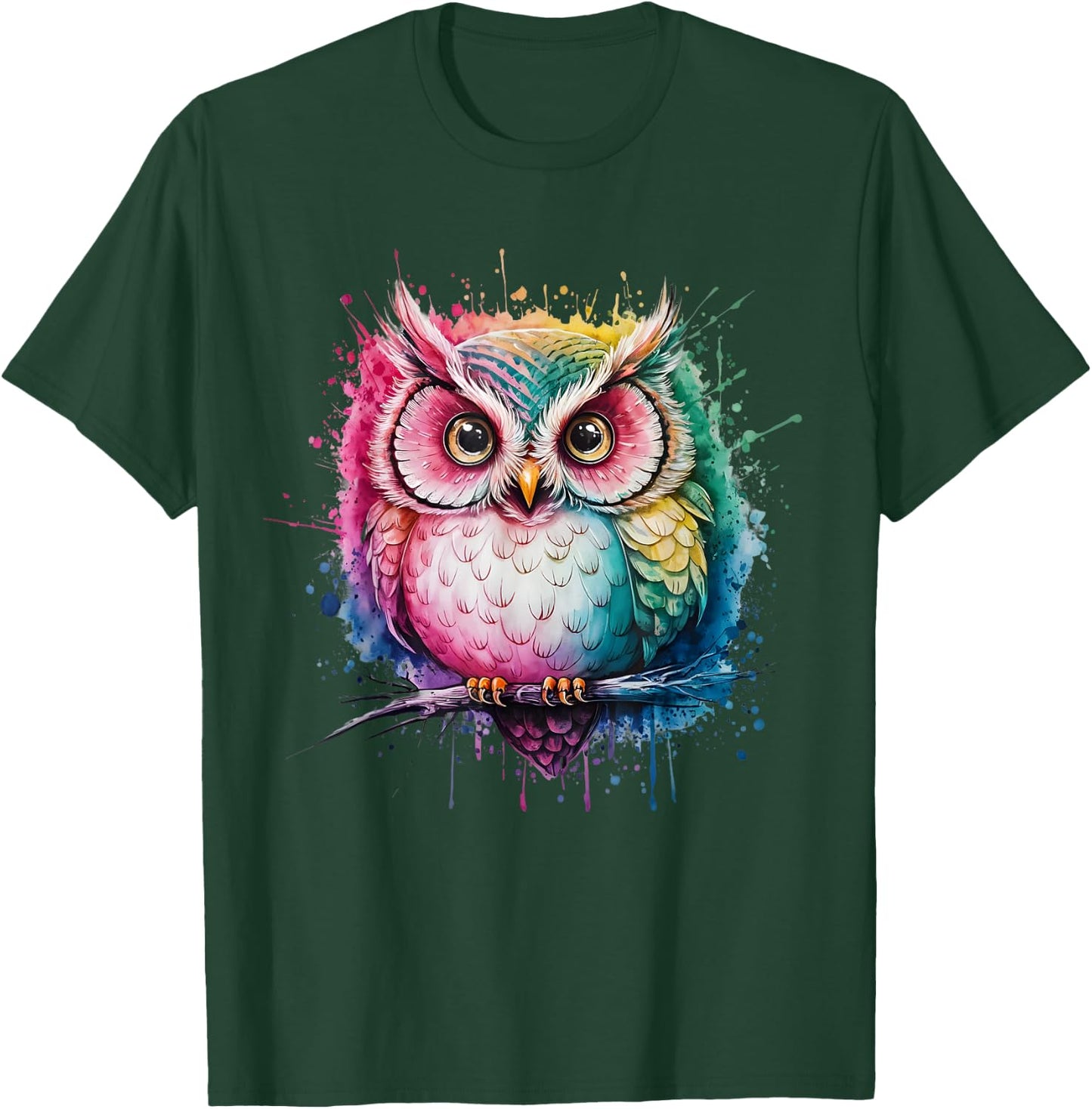 Owl Men Woman Colorful Watercolor Owl T-Shirt - T-Shirt | Forest