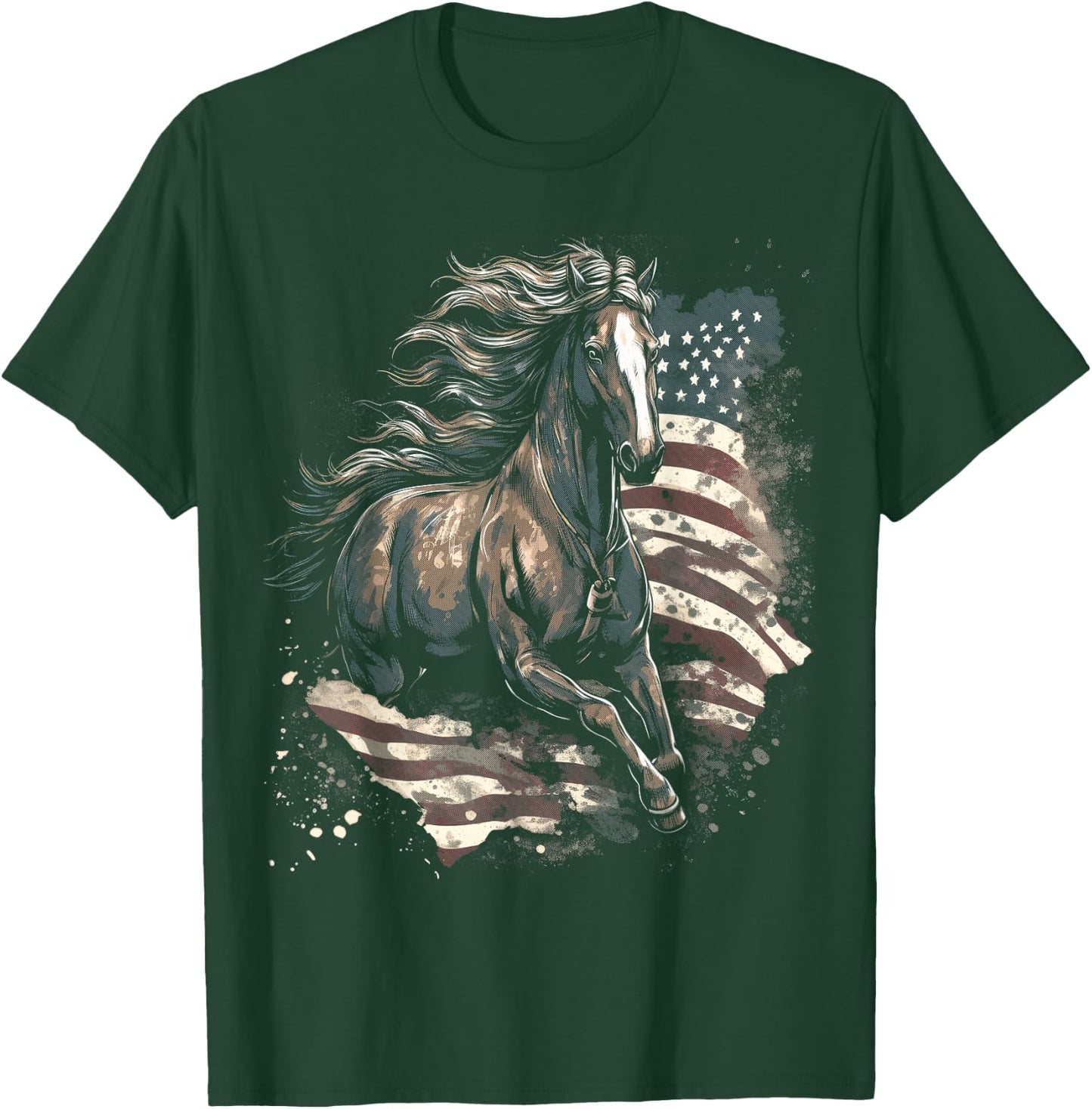 Patriotic Horse American Flag Horseback Riding Western Farm T-Shirt - T-Shirt | Forest