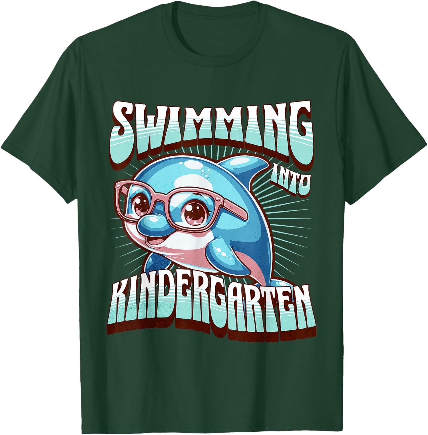 Swimming Into Kindergarten Cute Dolphin Back to School Kid T-Shirt - T-Shirt | Forest