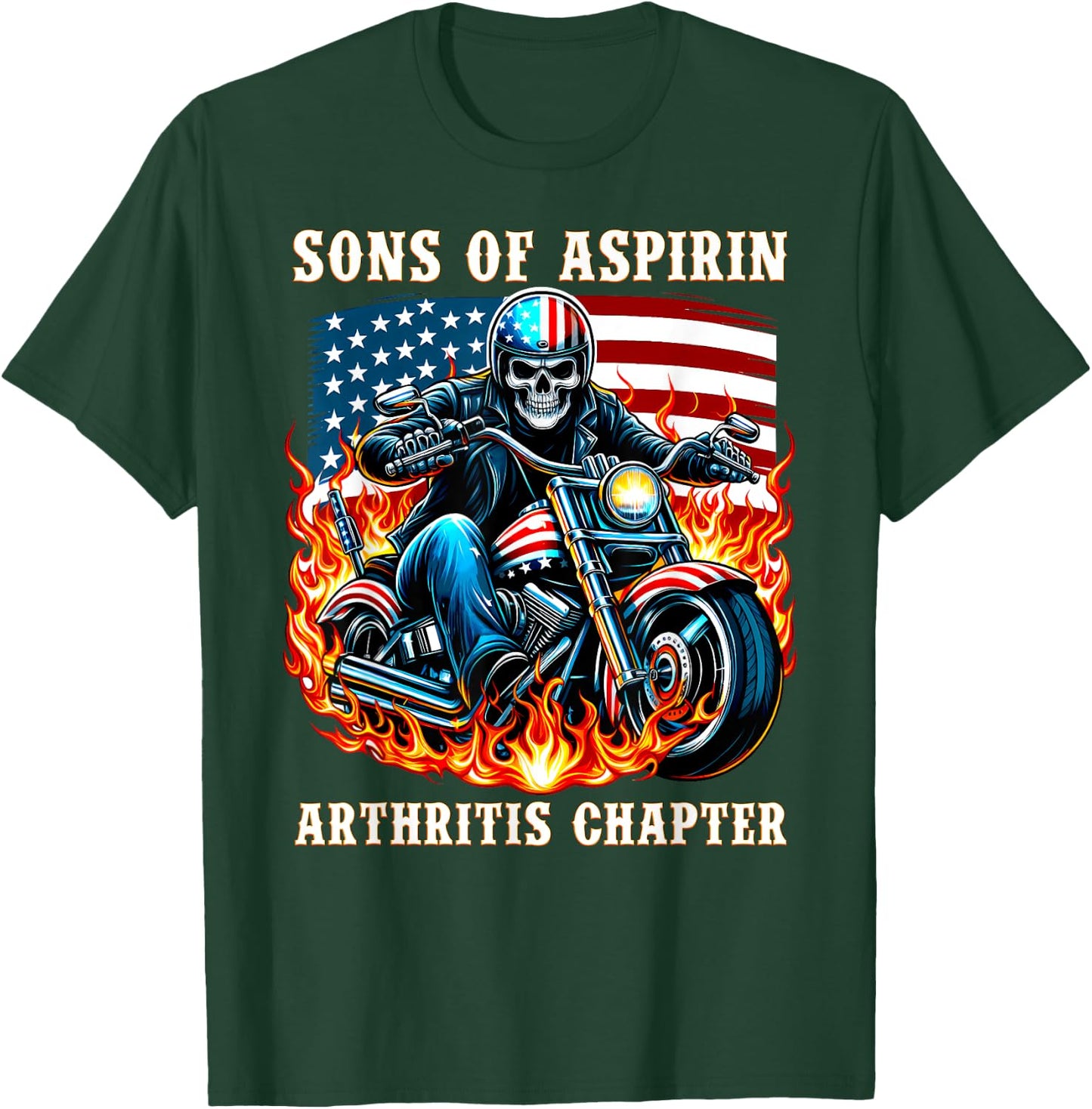 Sons of Aspirin Arthritis Chapter Biker riding a Motorcycle T-Shirt - T-Shirt | Forest