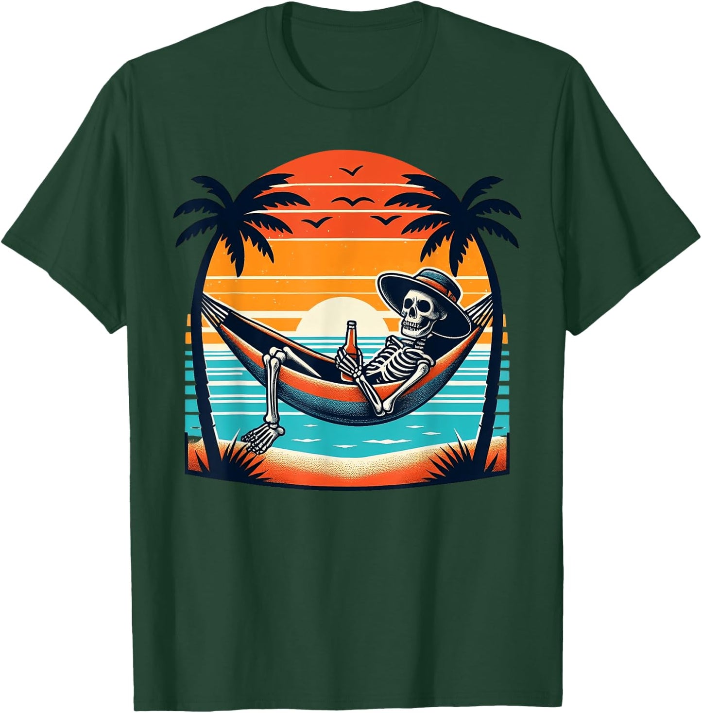 Tropical Beach Vacation Skeleton Summer Drinking Skeleton Women T-Shirt - T-Shirt | Forest