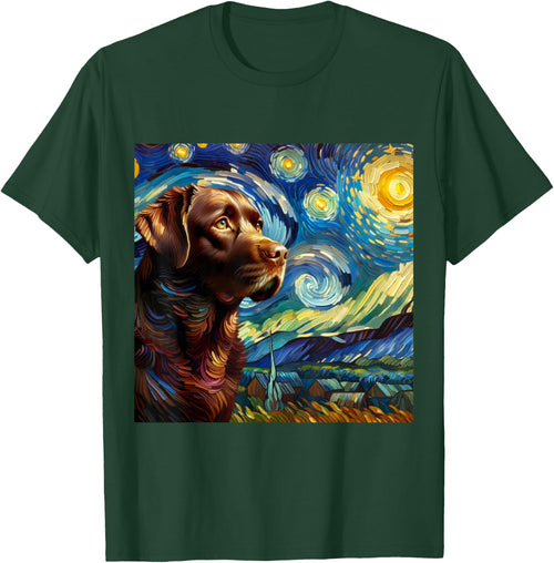 Chocolate Labrador Starry Night Shirt Vincent Van Gogh Lab