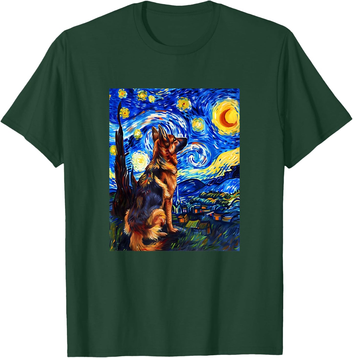 Cute Van Gogh German Shepherd Starry Night Funny Women Men T-Shirt - T-Shirt | Forest