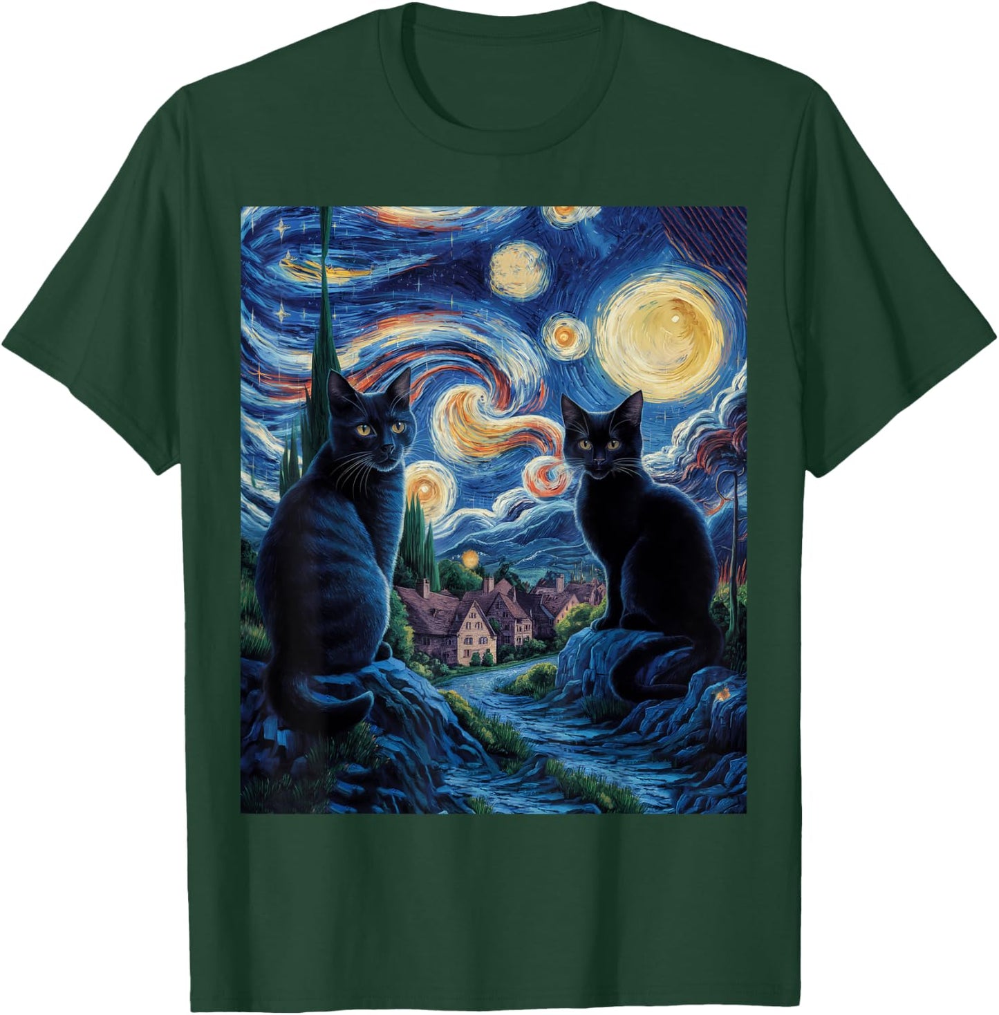Cats Starry Night Van Gogh, For Cat Lover Cat Mom Cat Dad T-Shirt - T-Shirt | Forest