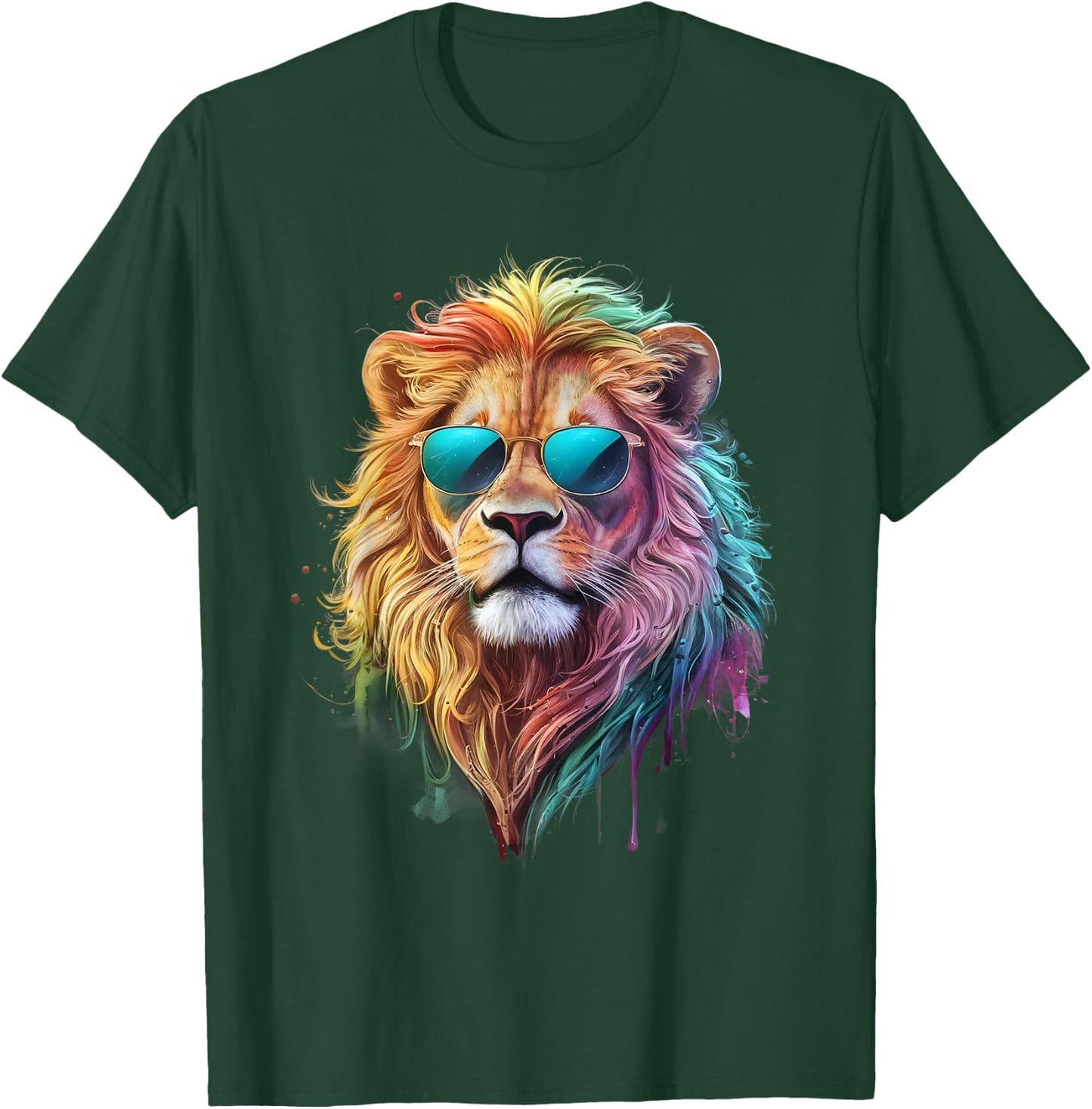 Lion Men Woman Colorful Watercolor Lion T-Shirt - T-Shirt | Forest