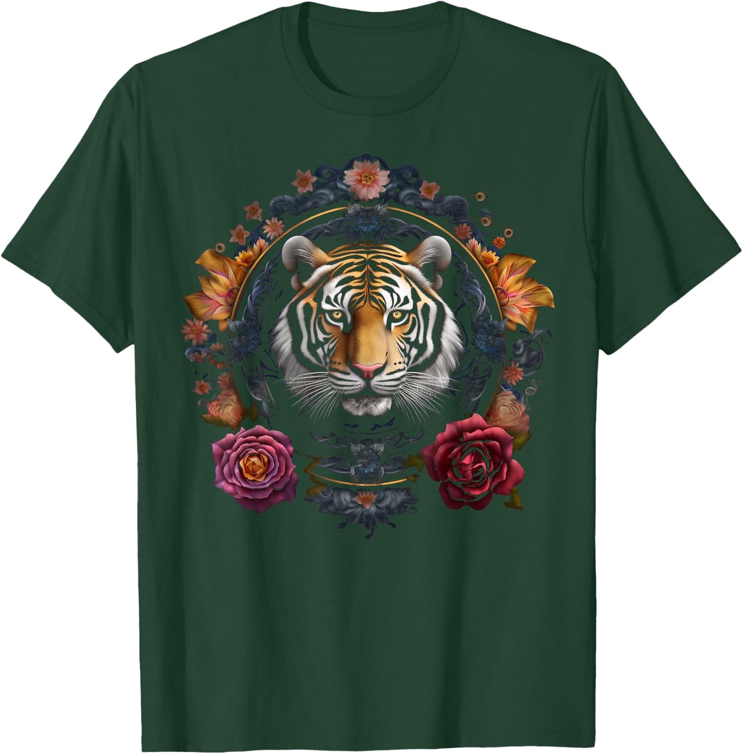 Tiger Artwork Flowers - Animal Art Tiger T-Shirt - T-Shirt | Forest