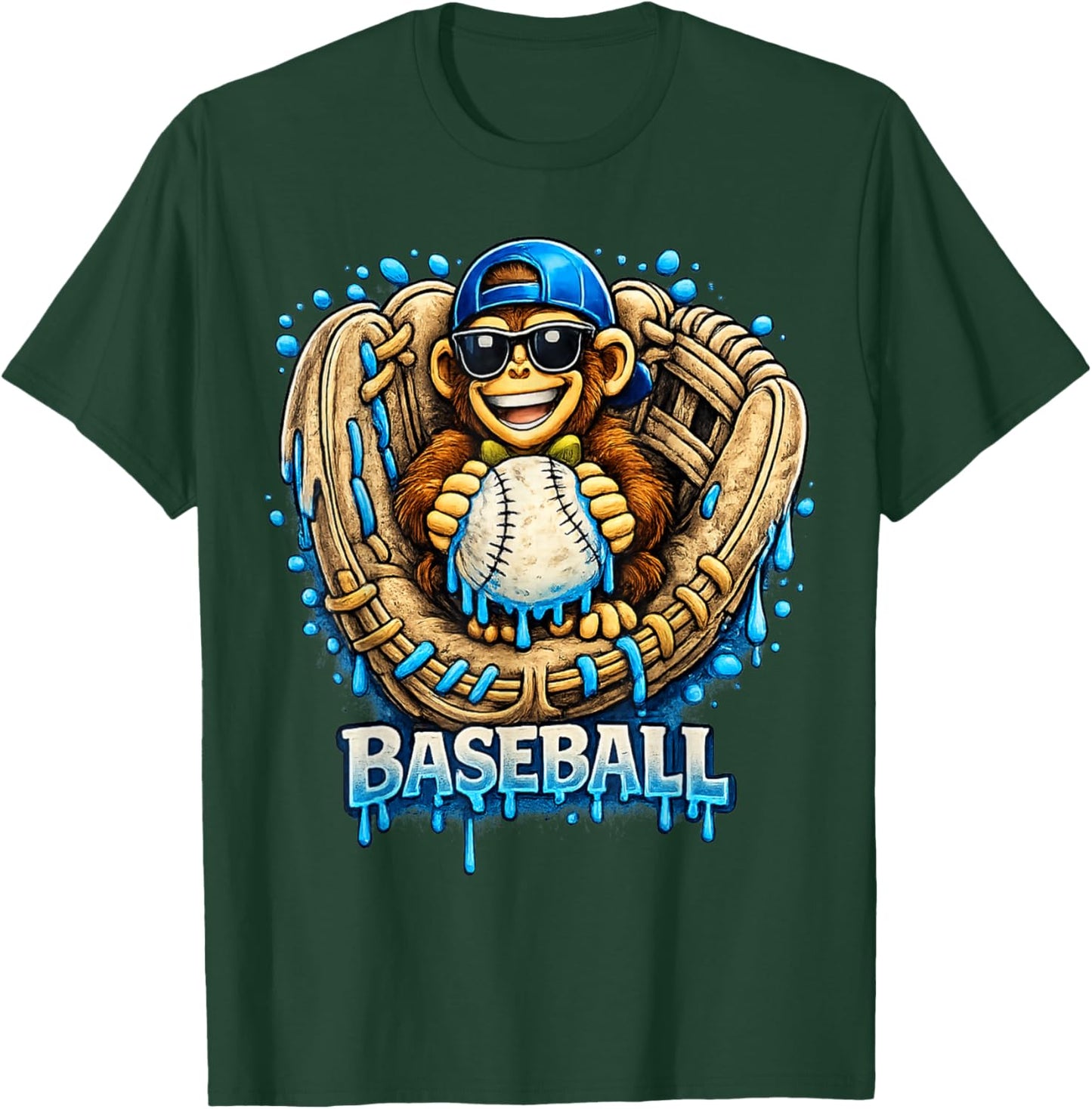 Monkey Funny Animals Baseball Ice Cream Drip Cool T-Shirt - T-Shirt | Forest