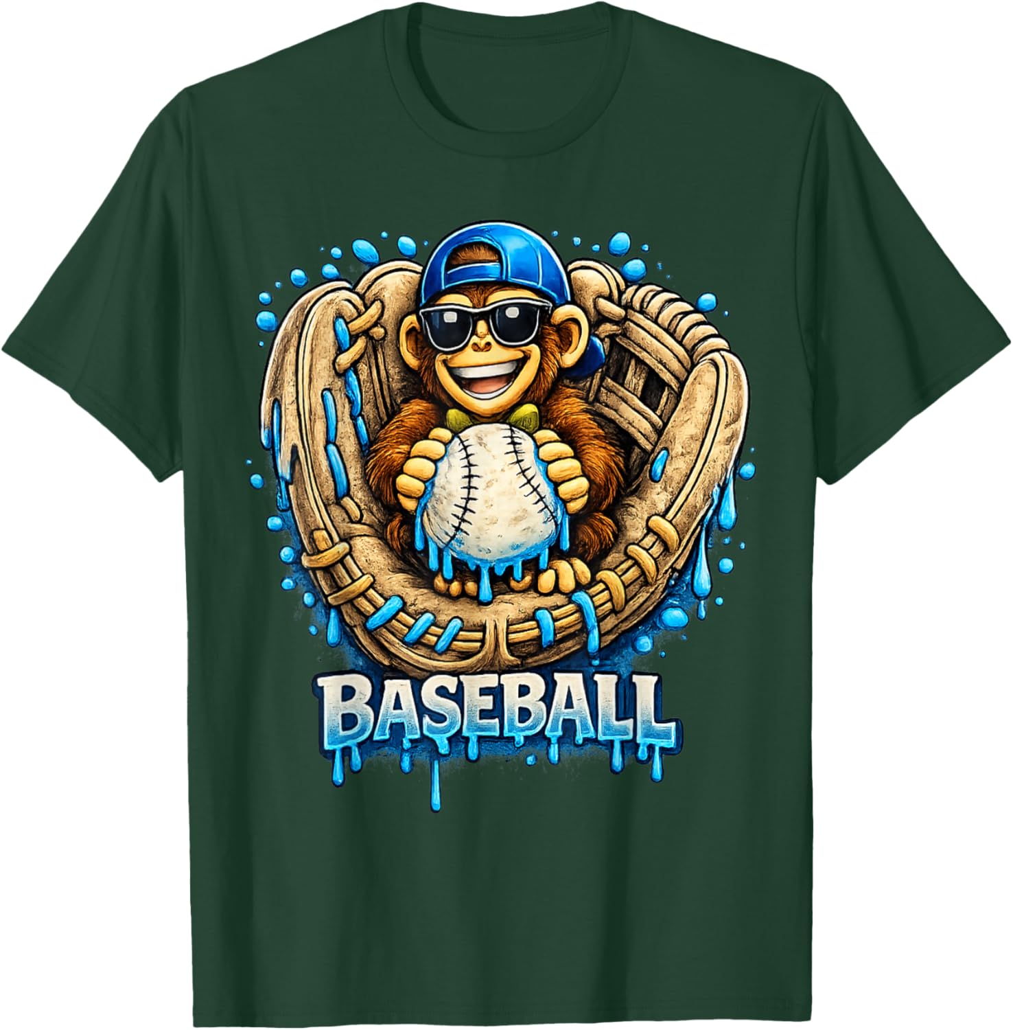 Monkey Funny Animals Baseball Ice Cream Drip Cool T-Shirt - T-Shirt | Forest