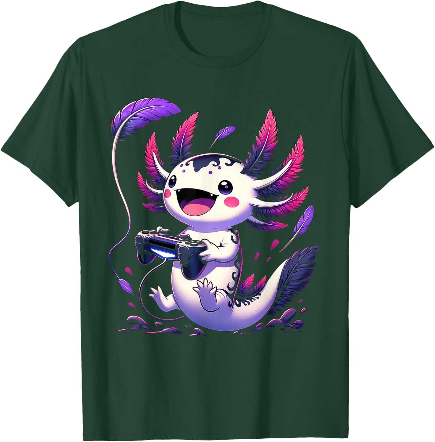 Cute Axolotl Playing Console Video Games Axolotl Gaming T-Shirt - T-Shirt | Forest