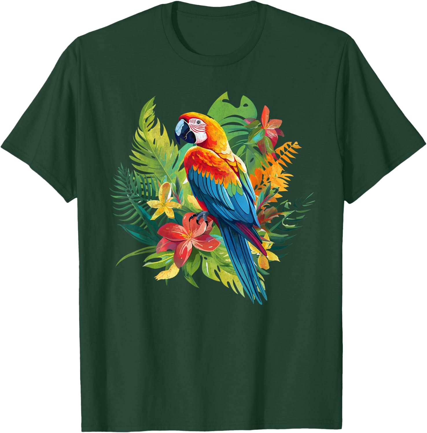 Parrot In Tropical Summer Flower Women Cockatiel Bird T-Shirt - T-Shirt | Forest