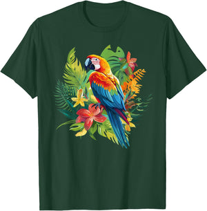 Parrot In Tropical Summer Flower Women Cockatiel Bird T-Shirt - T-Shirt | Forest