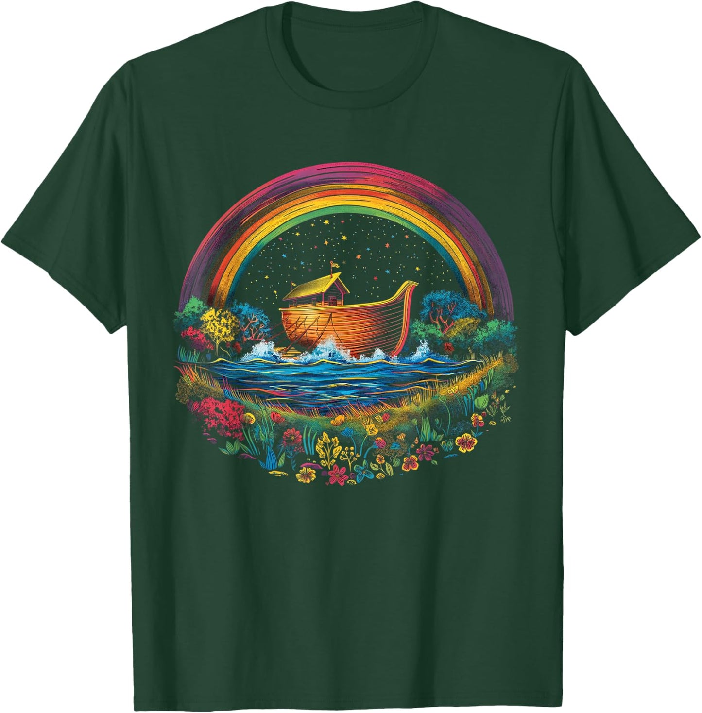 Noah's Ark Christian Rainbow Popart - Religious Catholic T-Shirt - T-Shirt | Forest