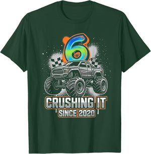 6th Birthday Monster Truck Crushing It Since 2020 T-Shirt - T-Shirt | Forest