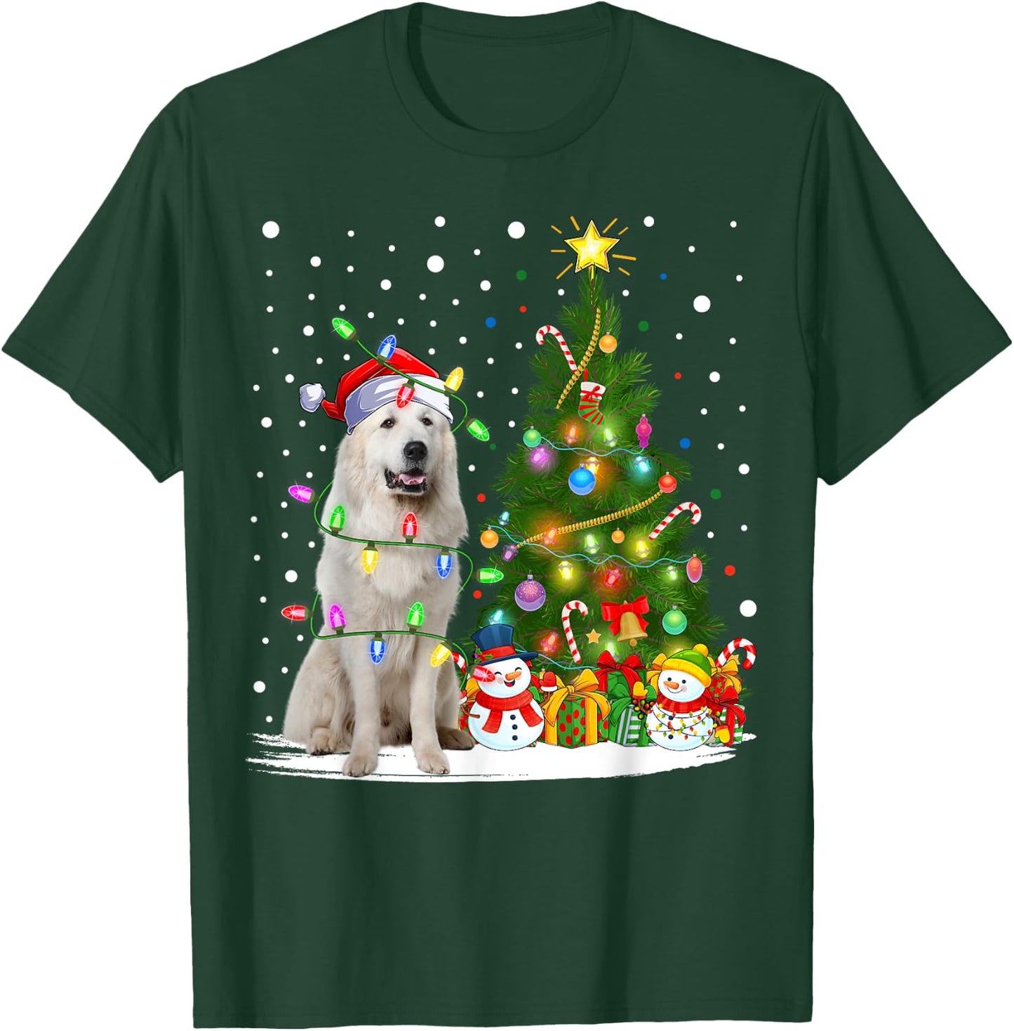 Lighting Xmas Tree Santa Great Pyrenees Dog Christmas T-Shirt - T-Shirt | Forest