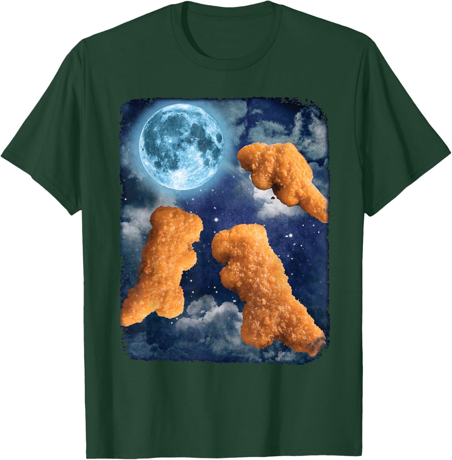 Funny Food Dinosaur Chicken Nuggets Howling At The Moon T-Shirt - T-Shirt | Forest