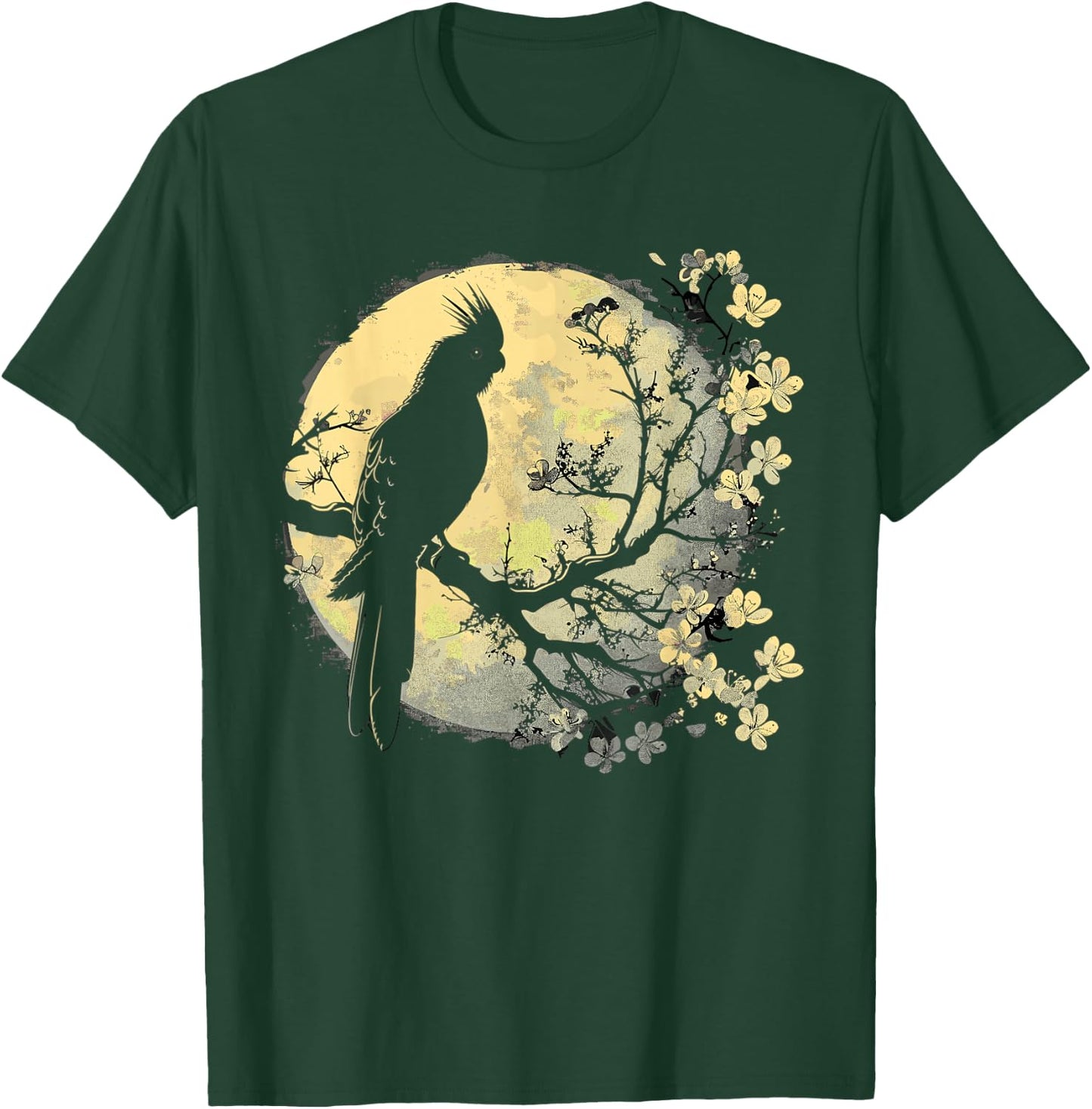 Cockatiel Parrot Lliebhaber Bird Moon and Flowers T-Shirt - T-Shirt | Forest