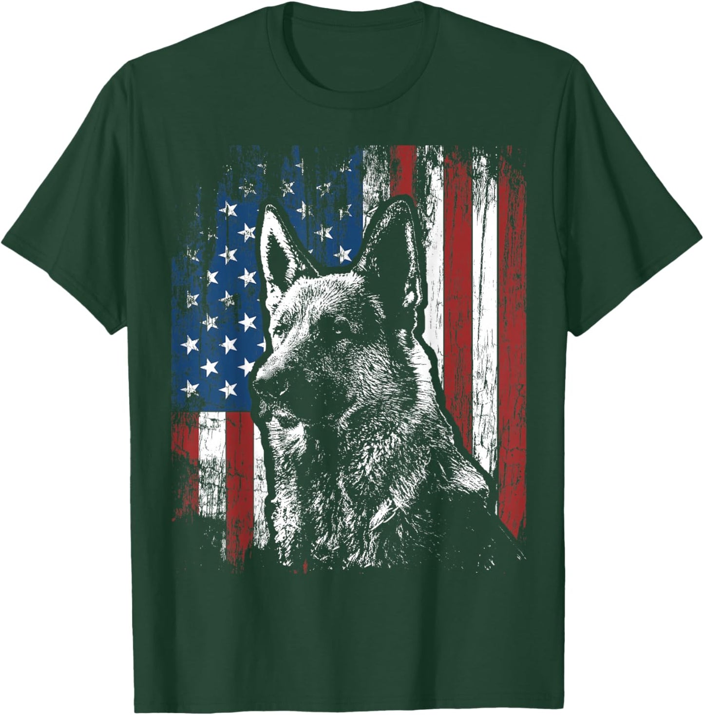 Patriotic German Shepherd American Flag Dog Gift Men Women T-Shirt - T-Shirt | Forest