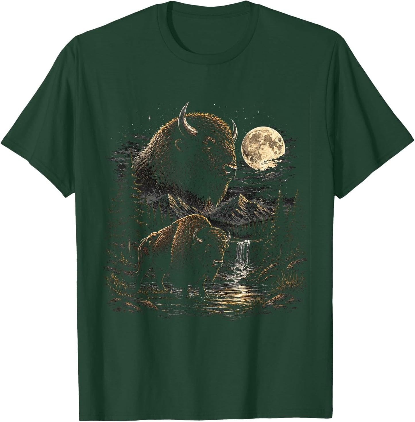 Vintage 90s American Bison Moon Wildlife Nature T-Shirt - T-Shirt | Forest