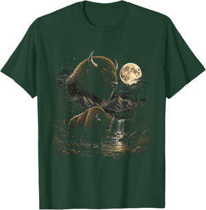 Vintage 90s American Bison Moon Wildlife Nature T-Shirt - T-Shirt | Forest