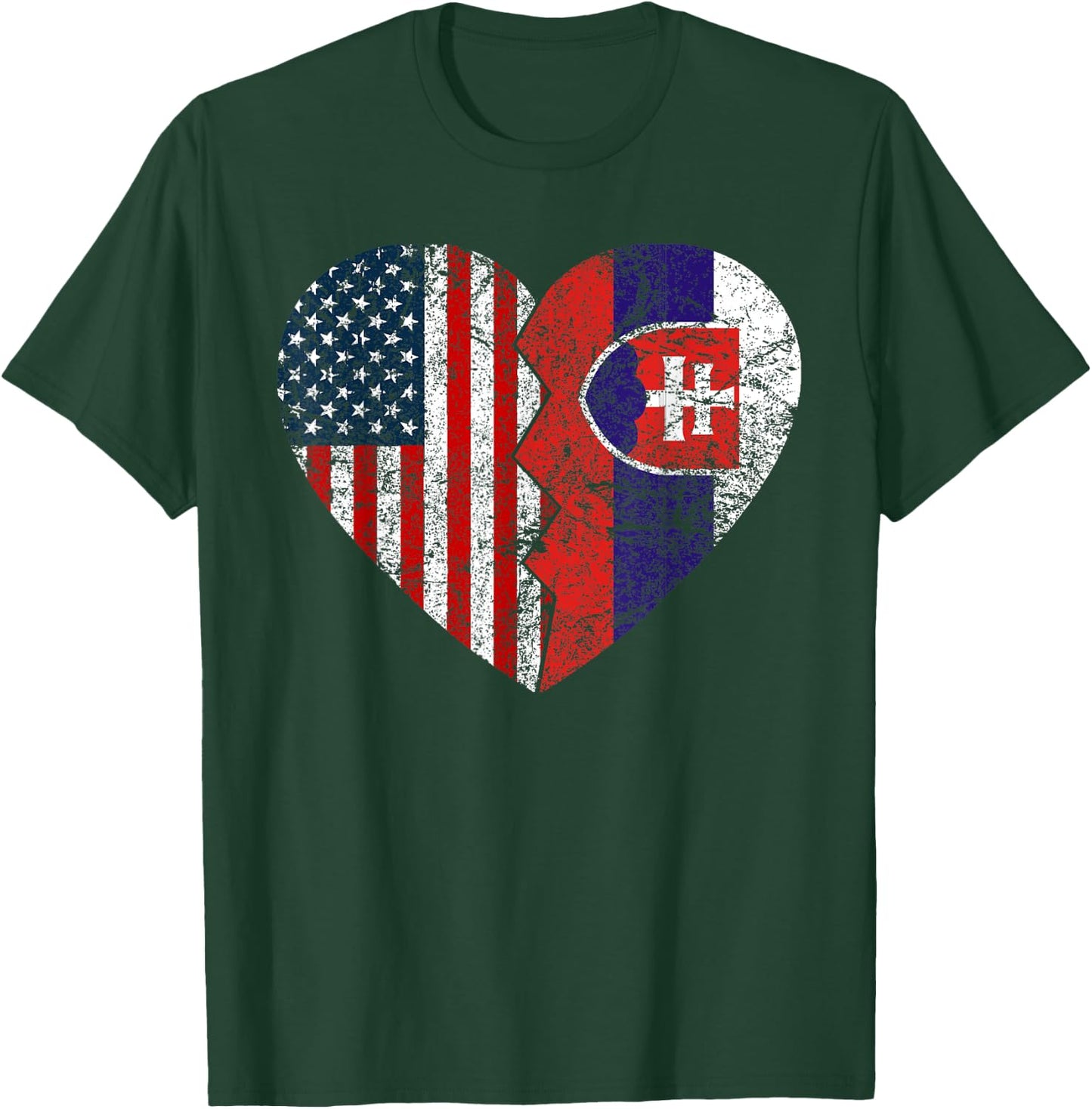 Slovakian American Flag Heart | United States Slovakia Roots Women Kids Men T-Shirt - T-Shirt | Forest