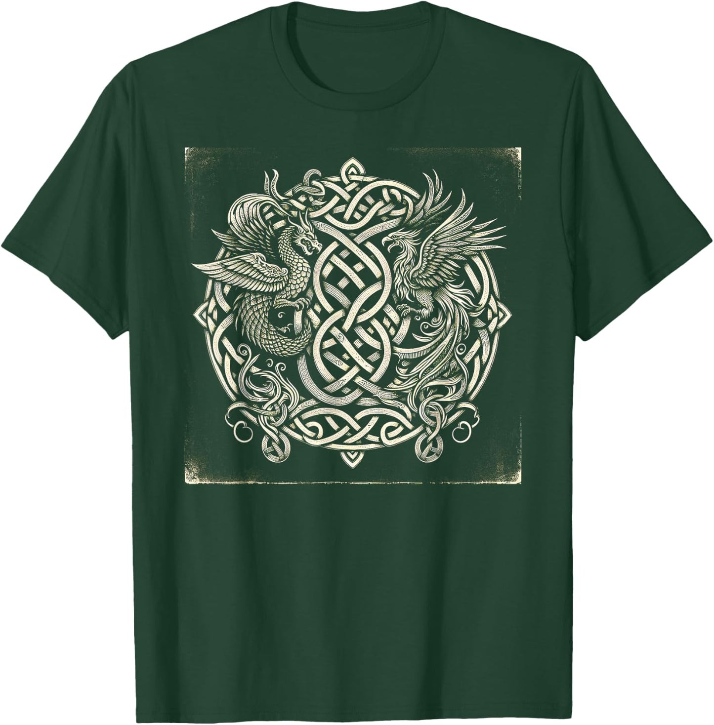 Intricate Celtic Knot with Dragon and Phoenix T-Shirt - T-Shirt | Forest