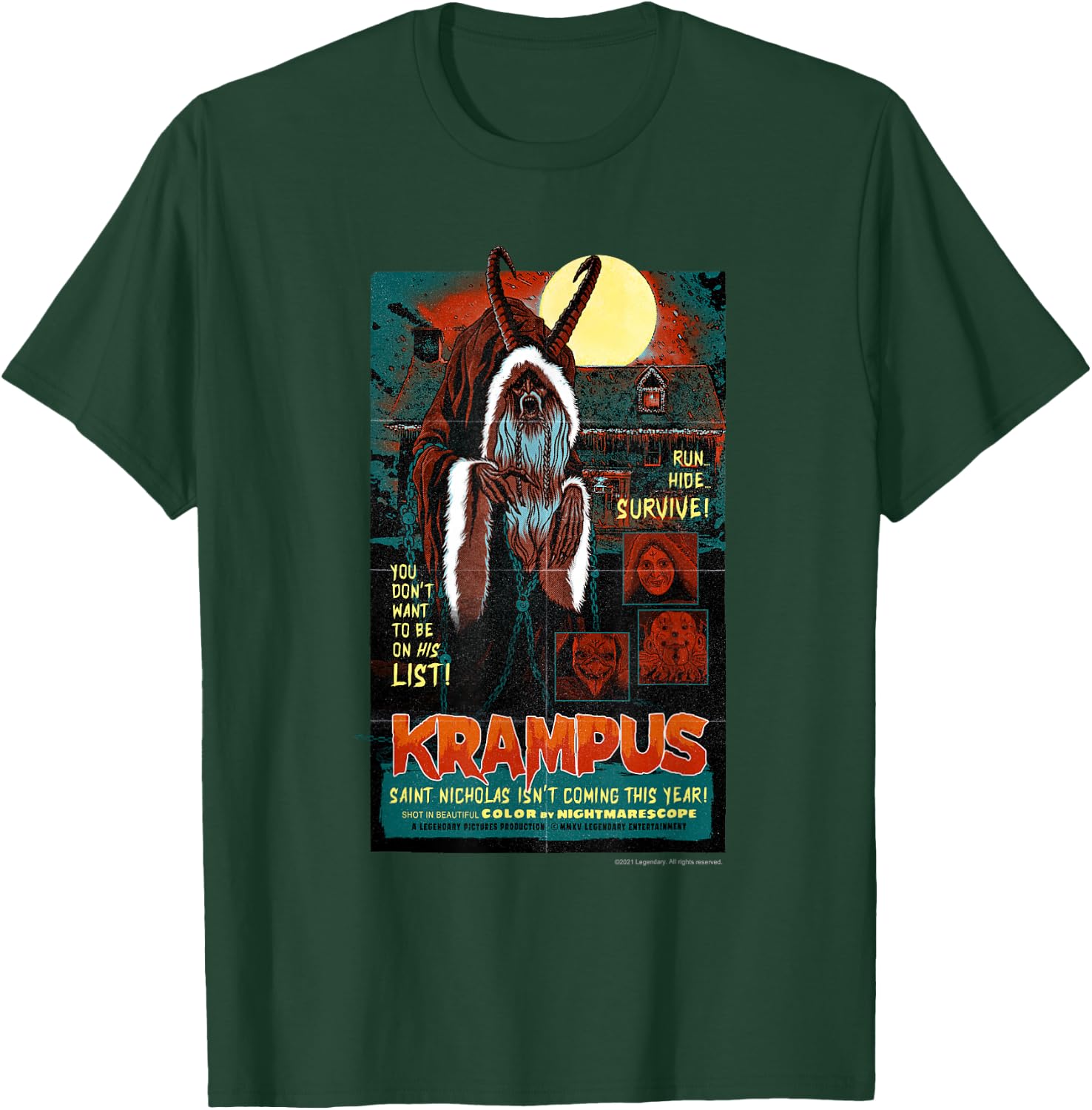 Krampus – Run! Hide! Survive! Retro Poster T-Shirt - T-Shirt | Forest