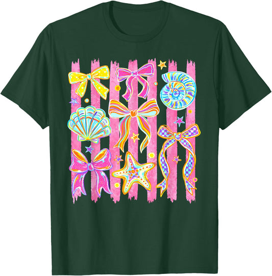 Seashell Coquette Bow Ocean Hawaii Beach Summer Vacation T-Shirt - T-Shirt | Forest