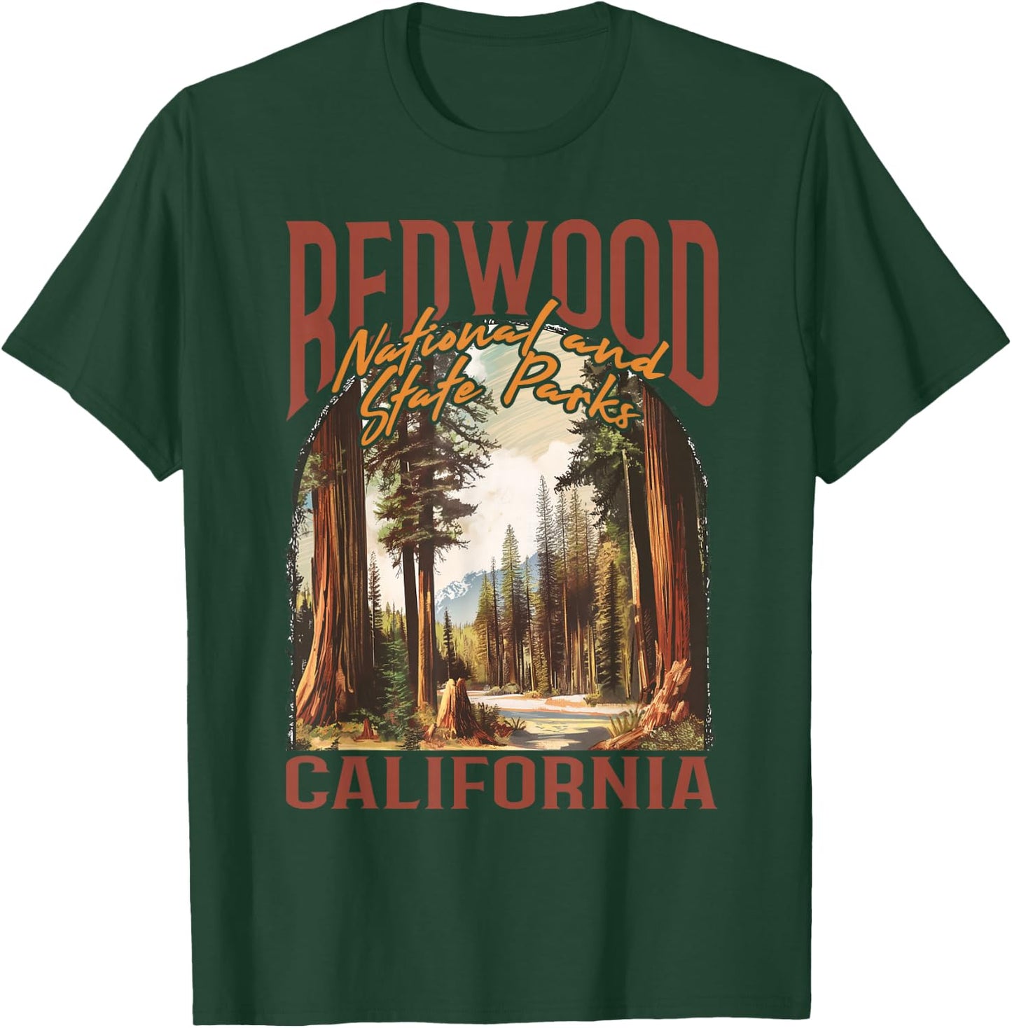 Redwood USA National Park Vintage California Outdoors Retro T-Shirt - T-Shirt | Forest