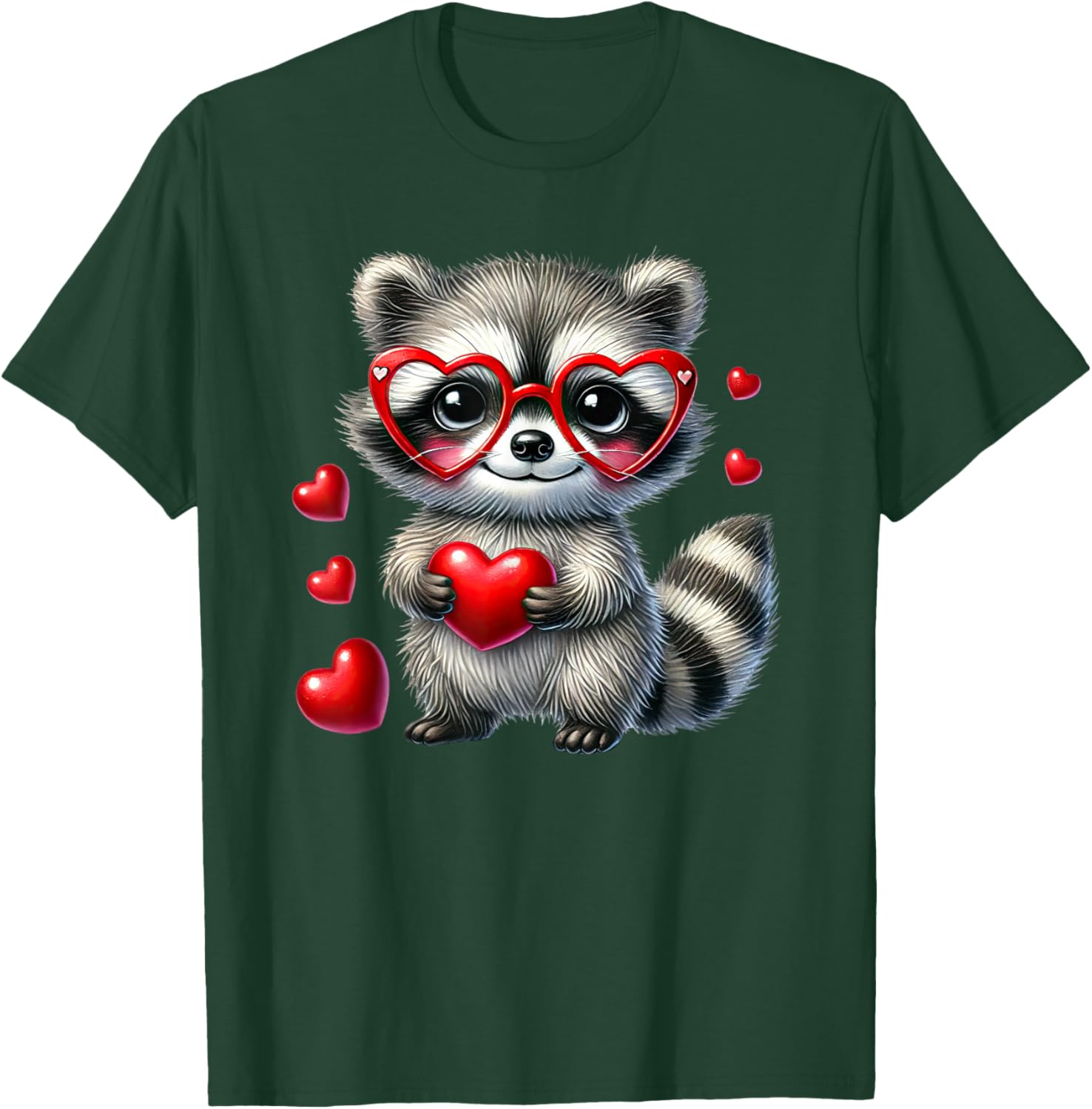 Cute Raccoon Valentine's Day Cute Racoon Hearts Animal Lover T-Shirt - T-Shirt | Forest