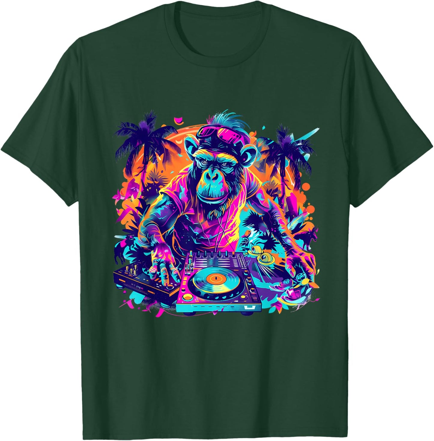 DJ Monkey Techno House Beatmaker EDM Turntable DJ Monkey T-Shirt - T-Shirt | Forest