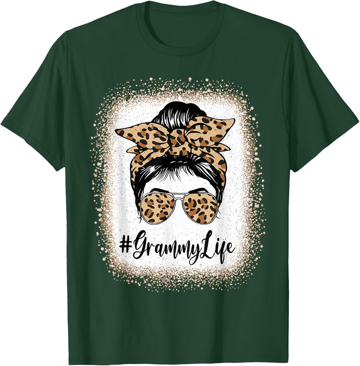 Grammy Life Bleached Leopard Messy Bun Mother's day T-Shirt - T-Shirt | Forest