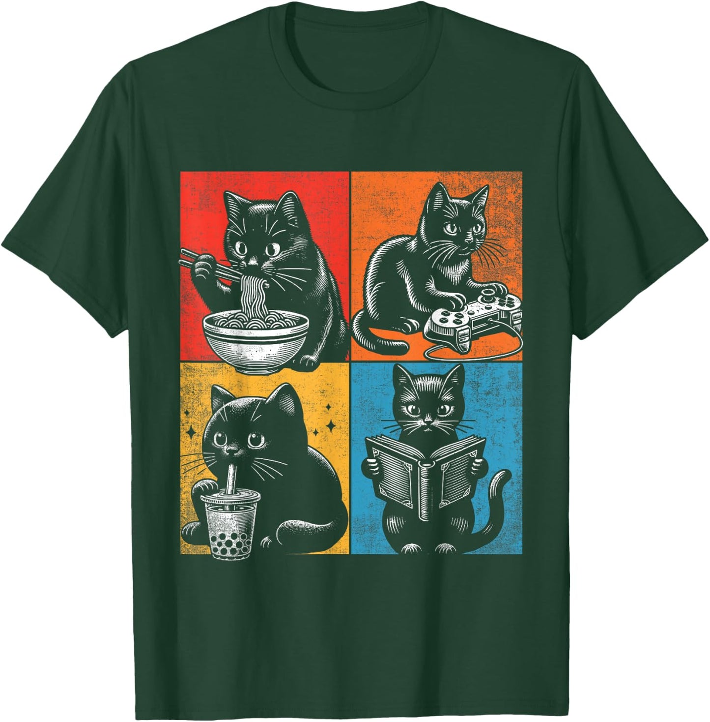 Funny Cat Ramen Boba Gaming And Reading Books Lover. Anime T-Shirt - T-Shirt | Forest