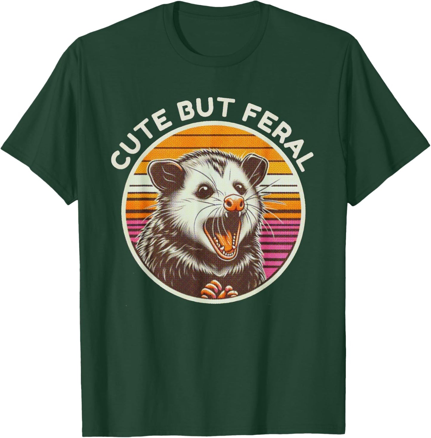 Retro Cute But Feral Opossum Funny T-Shirt - T-Shirt | Forest