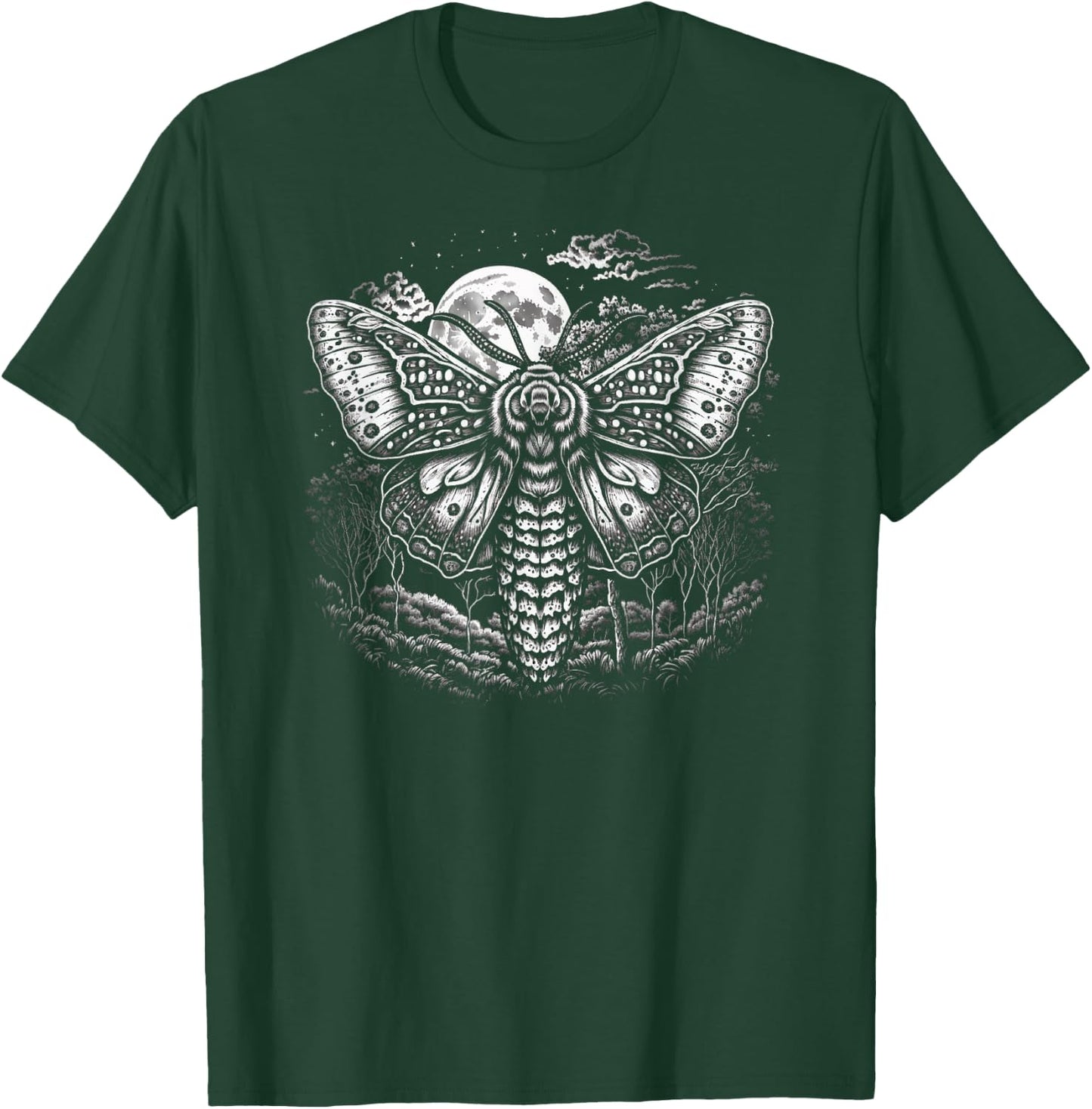 Moth And Moon Night Sky Folkloric Wiccan Nature Goth T-Shirt - T-Shirt | Forest