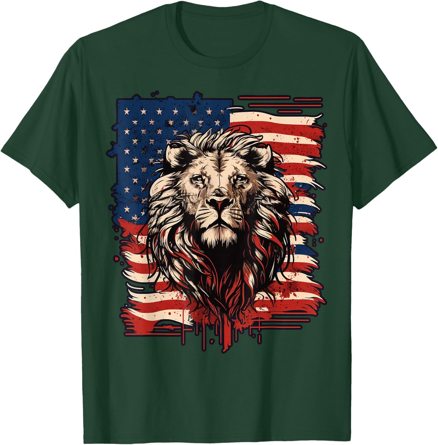 USA 4th Of July Lion on Patriotic American Lion Women Kids Men T-Shirt - T-Shirt | Forest