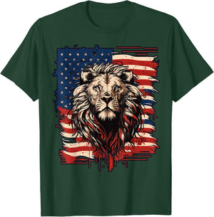 USA 4th Of July Lion on Patriotic American Lion Women Kids Men T-Shirt - T-Shirt | Forest