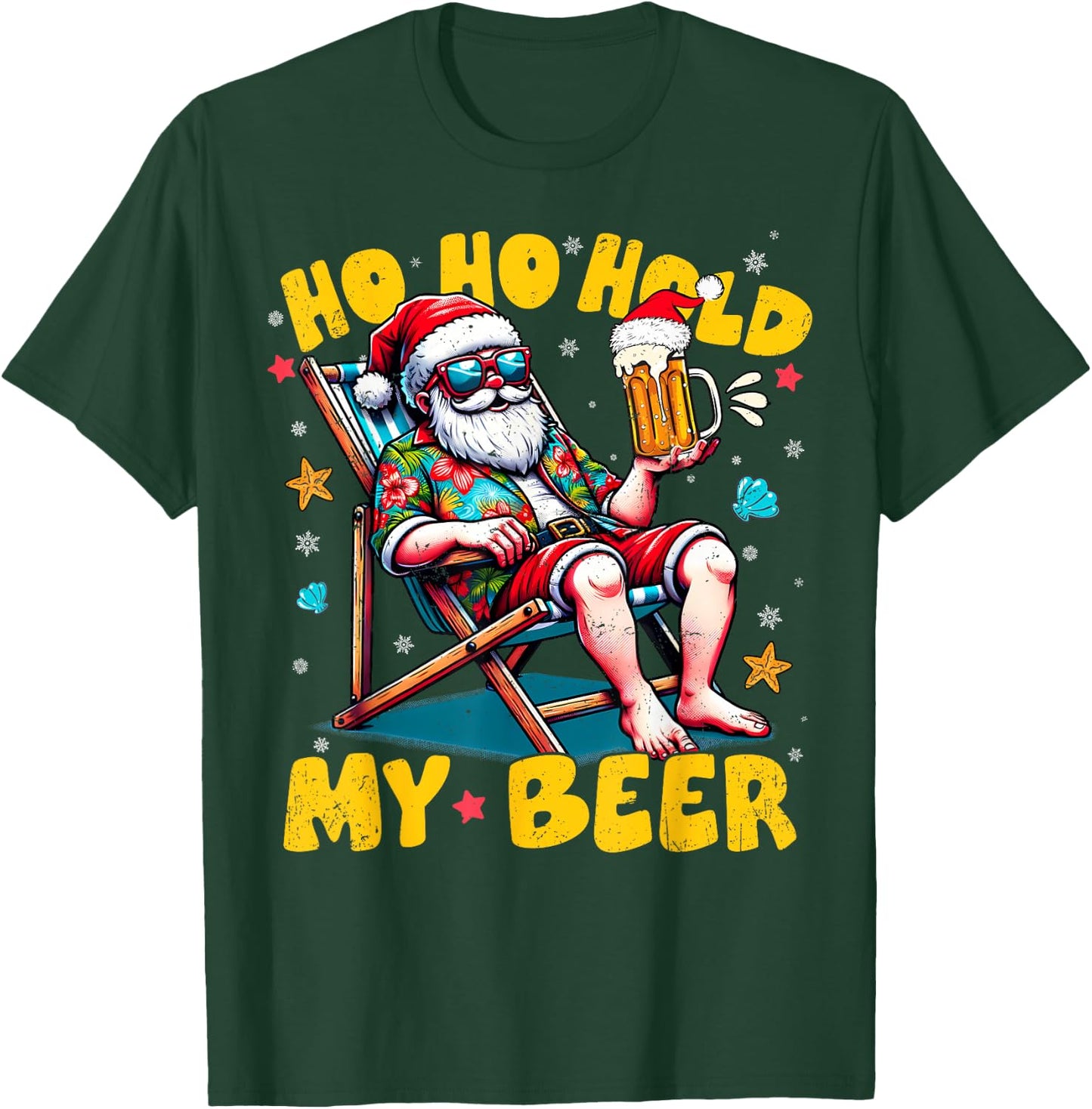 Christmas In July Beach Summer Santa Ho Ho Hold My Beer Men Women T-Shirt - T-Shirt | Forest