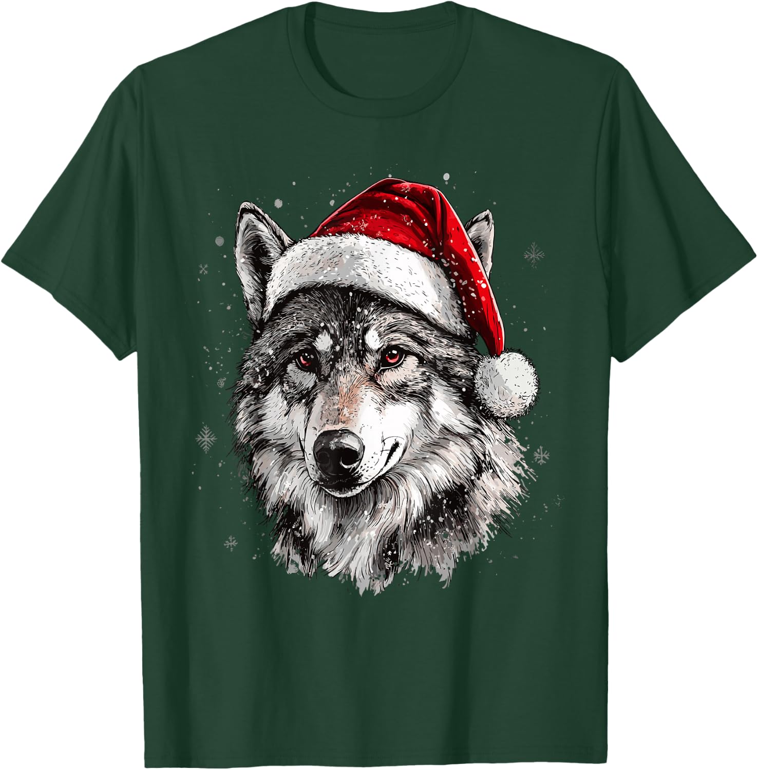 Wolf Santa Hat Funny Xmas Wolf Lovers Christmas Pajama T-Shirt - T-Shirt | Forest