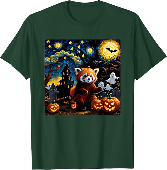 Spooky Halloween Red Panda Starry Night T-Shirt - T-Shirt | Forest